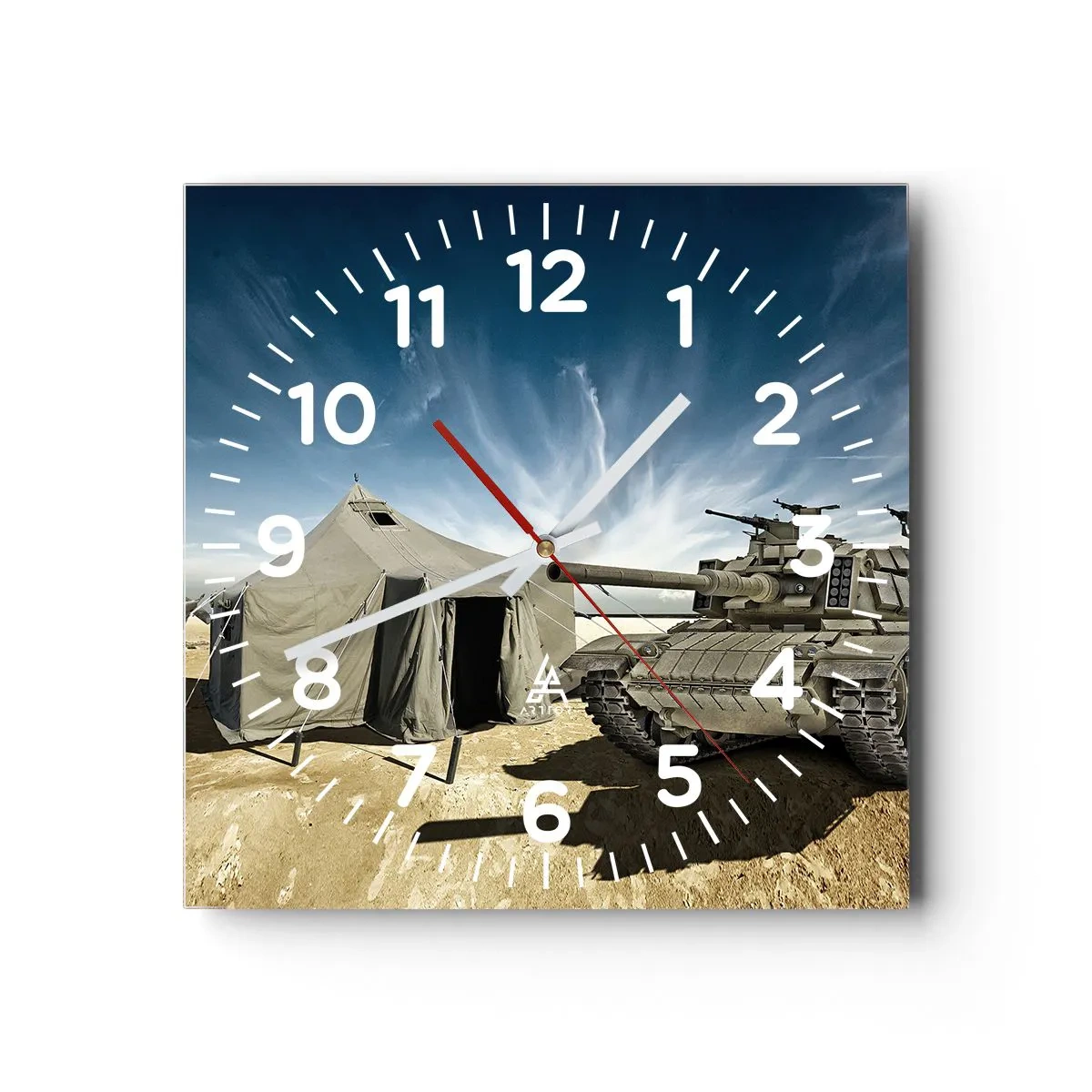 Reloj de pared - Reloj de vidrio - Campaña militar - 40x40 cm