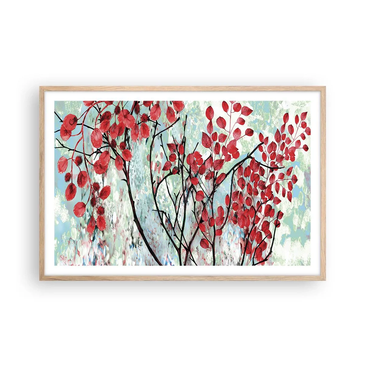 Póster en marco roble claro - Un árbol en escarlata - 91x61 cm