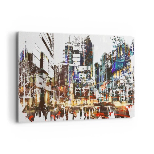 Cuadro sobre lienzo - Impresión de Imagen - Un paisaje urbano moderno de estilo artístico. - 120x80cm - Ciudad parpadeante - Decoración de pared moderna para salón y dormitorio ARTTOR