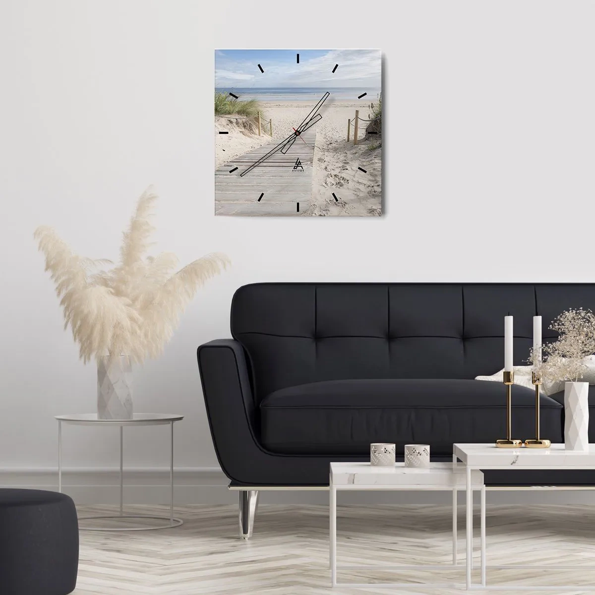 Reloj de pared - Reloj de vidrio - Un camino de tablones que conduce a una playa de arena. - 30x30cm - Hasta el horizonte - Decoración de pared moderna para salón y dormitorio ARTTOR
