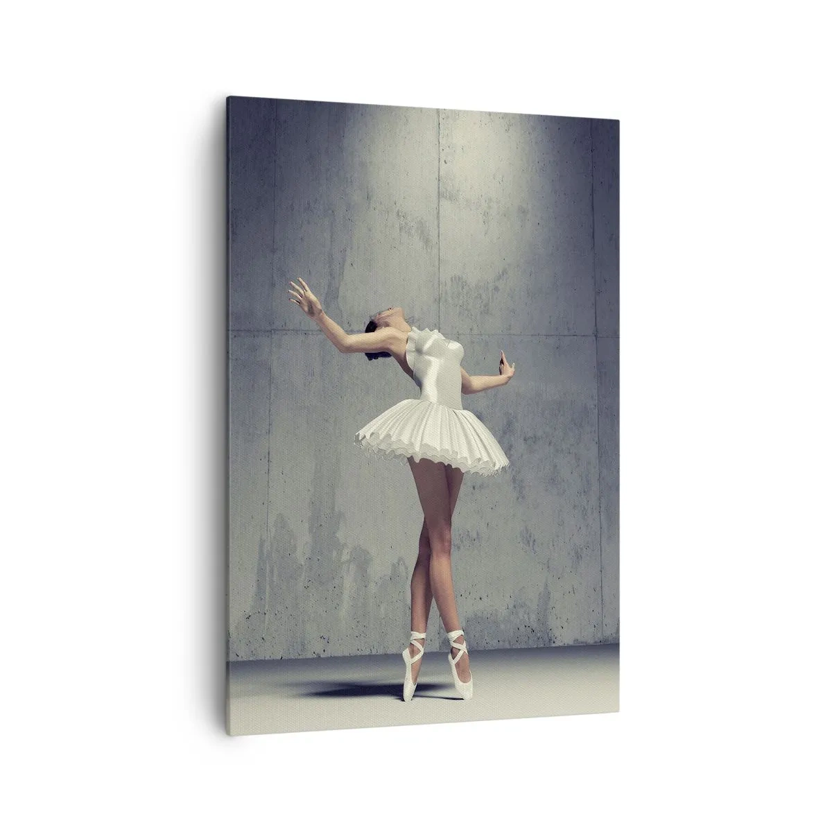 Cuadro sobre lienzo - Impresión de Imagen - Una bailarina de ballet con un vestido blanco frente a una pared sin rematar. - 70x100cm - Ligero como un pájaro - Decoración de pared moderna para salón y dormitorio ARTTOR