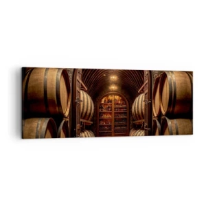 Cuadro sobre lienzo - Impresión de Imagen - Bodega con barriles de madera y estantes para vinos. - 140x50cm - Sótano atmosférico - Decoración de pared moderna para salón y dormitorio ARTTOR