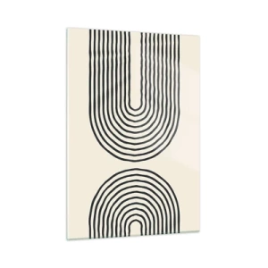 Cuadro sobre vidrio - Impresiones sobre Vidrio - Una pintura abstracta en blanco y negro que representa líneas en forma de arco. - 50x70cm - Próximamente... - Decoración de pared moderna para salón y dormitorio ARTTOR
