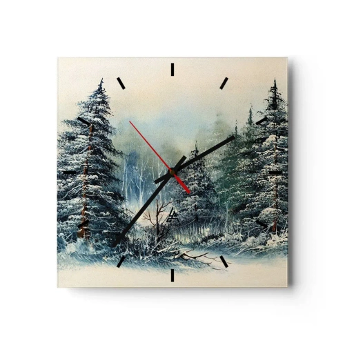 Reloj de pared - Reloj de vidrio - Paisaje invernal con árboles cubiertos de nieve - 30x30cm - Preparados para la Navidad - Decoración de pared moderna para salón y dormitorio ARTTOR