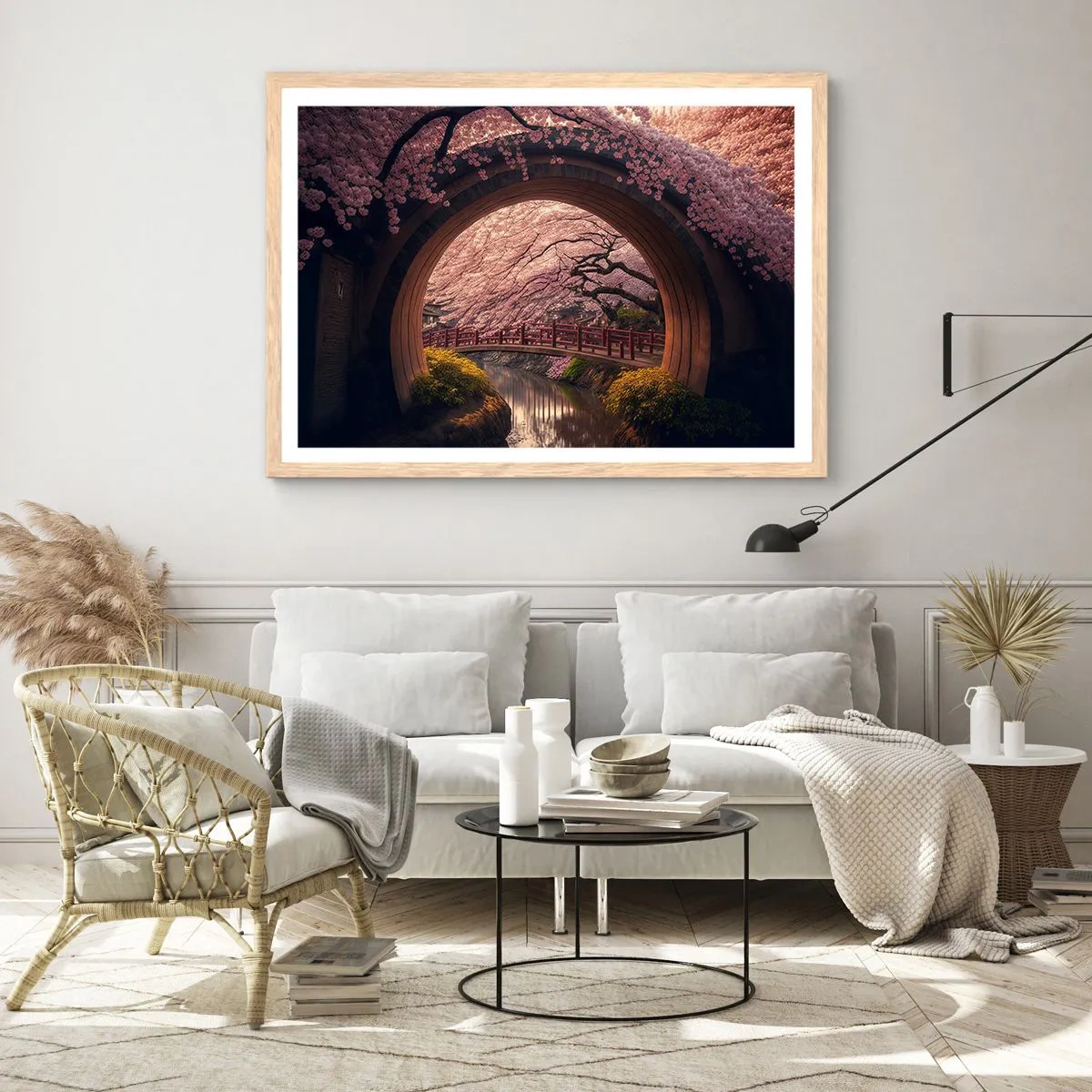 Póster en marco roble claro - Primavera japonesa - 100x70 cm