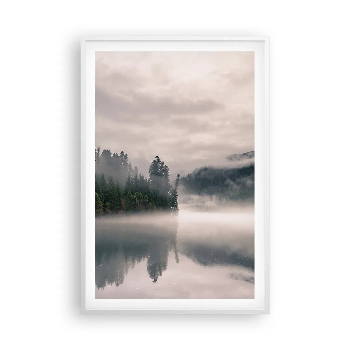 Póster en marco blanco - En el ensueño, en la niebla - 61x91 cm