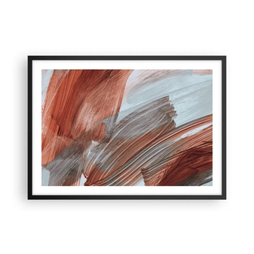 Póster en marco negro - Pinceladas abstractas en tonos cobre y gris. - 70x50cm - Abstracción otoñal y ventosa - Decoración de pared moderna para salón y dormitorio ARTTOR