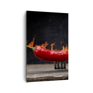 Cuadro sobre lienzo - Impresión de Imagen - Pimiento rojo flameado en un tenedor - 80x120cm - Un aperitivo ardiente - Decoración de pared moderna para salón y dormitorio ARTTOR