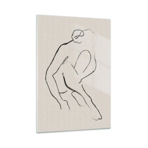 Cuadro sobre vidrio - Impresiones sobre Vidrio - Un boceto minimalista de una silueta femenina en posición sentada. - 50x70cm - Boceto íntimo - Decoración de pared moderna para salón y dormitorio ARTTOR