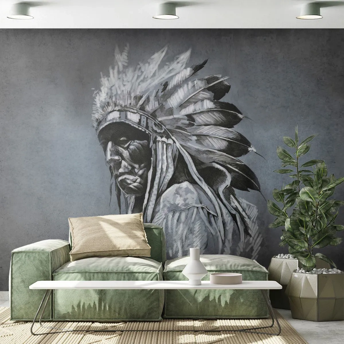 Fotomural Premium Canvas - Regreso a las raíces - indio, Penacho, Hombre - 250x175 cm