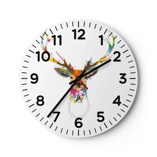 Reloj de pared - Reloj de vidrio - Un suave ciervo bañado en color - 30x30 cm