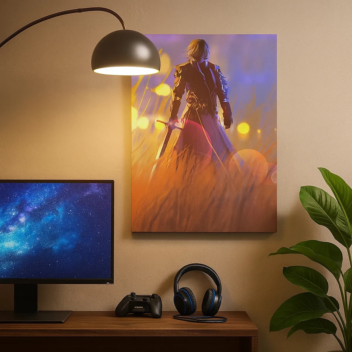 Cuadro sobre lienzo - Impresión de Imagen - La figura de un caballero a la luz del sol poniente en un campo. - 50x70cm - El caballero equivocado - Decoración de pared moderna para salón y dormitorio ARTTOR