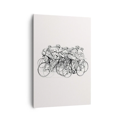 Cuadro sobre lienzo - Impresión de Imagen - Un grupo de ciclistas en movimiento en un estilo minimalista. - 70x100cm - Juntos como un equipo - Decoración de pared moderna para salón y dormitorio ARTTOR