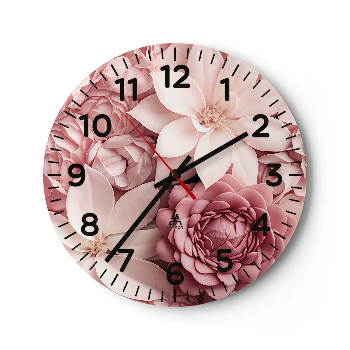 Reloj de pared - Reloj de vidrio - Entre pétalos rosas - 30x30 cm