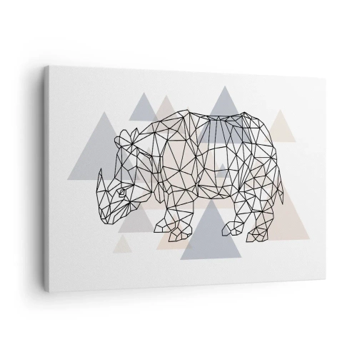 Cuadro sobre lienzo - Impresión de Imagen - Rinoceronte geométrico sobre un fondo de delicados triángulos. - 70x50cm - Estructura de la fuerza - Decoración de pared moderna para salón y dormitorio ARTTOR