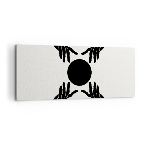 Cuadro sobre lienzo - Impresión de Imagen - Manos negras en una composición simétrica con una pelota. - 120x50cm - Una señal secreta - Decoración de pared moderna para salón y dormitorio ARTTOR