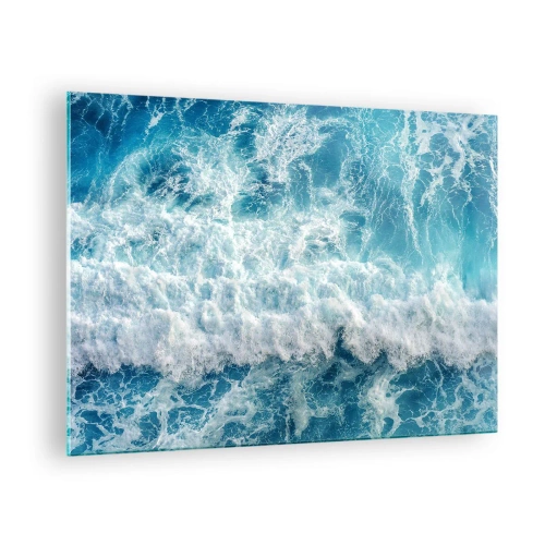 Cuadro sobre vidrio - Impresiones sobre Vidrio - Olas azules rompiendo en la orilla - 70x50cm - Alegre y con mucho brío - Decoración de pared moderna para salón y dormitorio ARTTOR