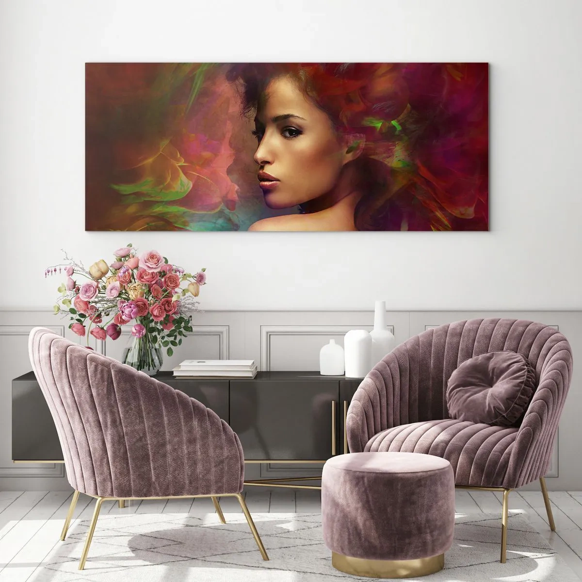 Cuadro sobre vidrio - Impresiones sobre Vidrio - Más hermosa que un arco iris, tan delicada como la niebla - 90x30 cm