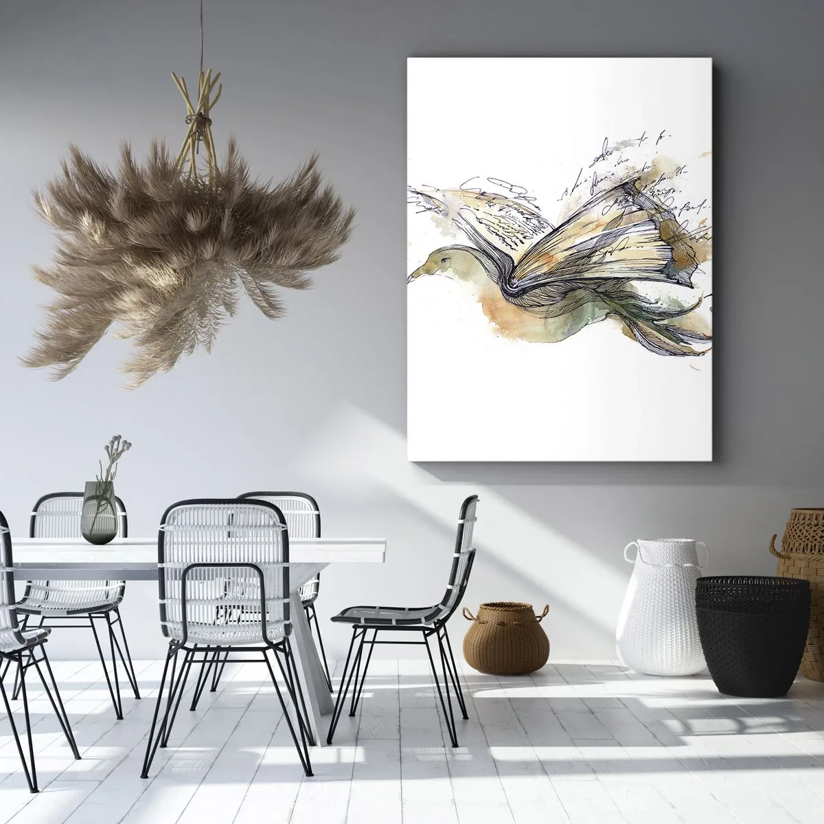 Cuadro sobre lienzo - Impresión de Imagen - Pintura artística de acuarela de un pájaro con un libro como alas. - 80x120cm - En las alas de la poesía - Decoración de pared moderna para salón y dormitorio ARTTOR