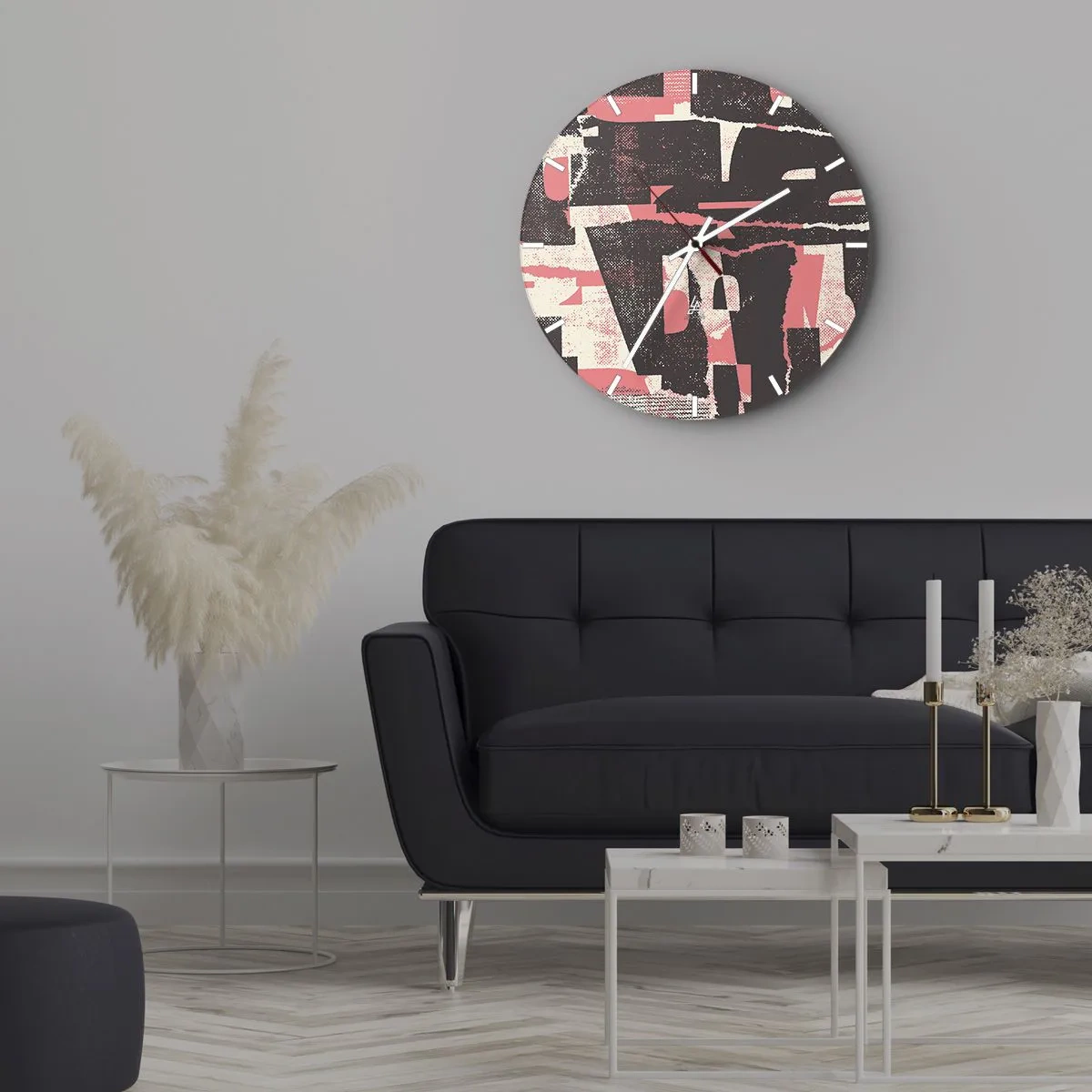 Reloj de pared - Reloj de vidrio - Abstracción geométrica en rosa, crema y marrón. - 30x30cm - Todo el ajetreo - Decoración de pared moderna para salón, cocina y dormitorio ARTTOR