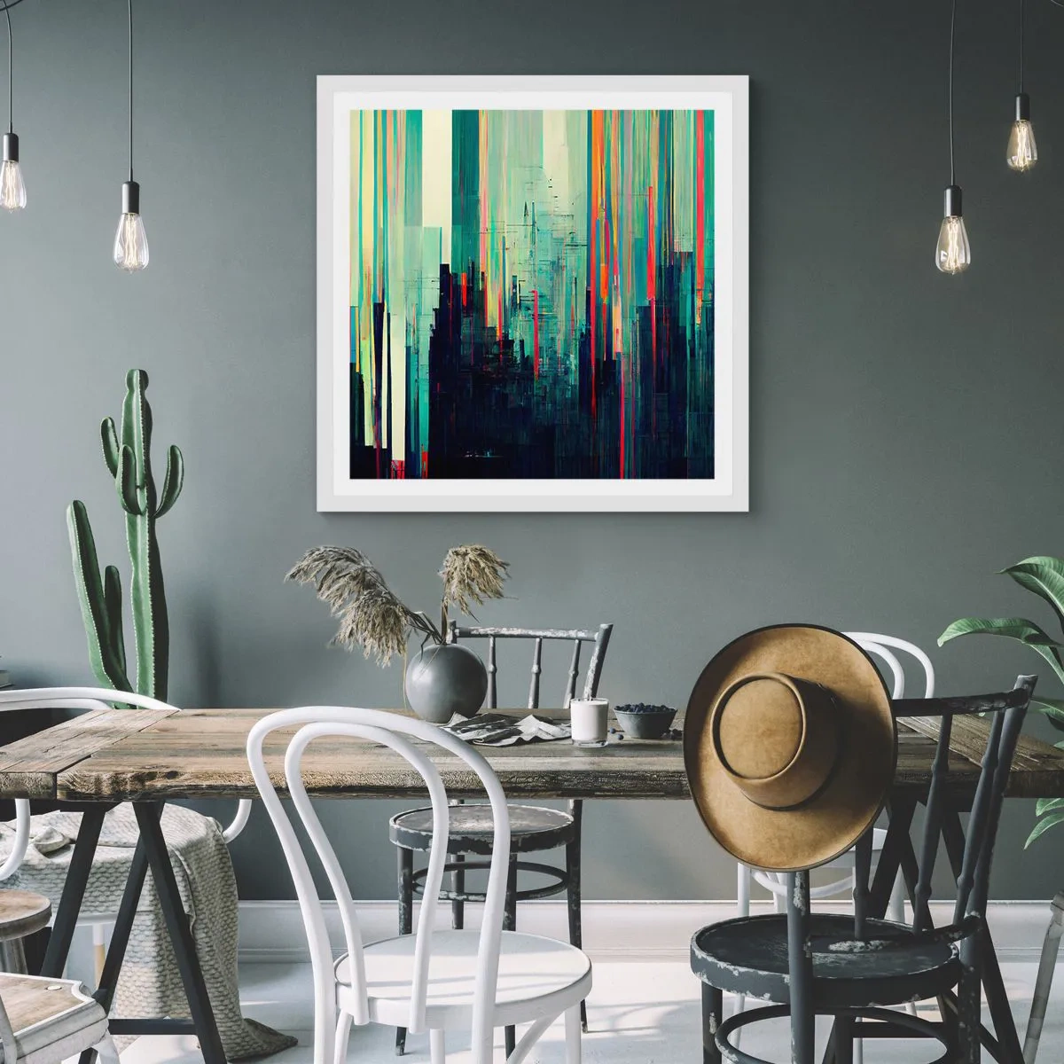 Póster en marco blanco - Ciudad futurista - 40x40 cm