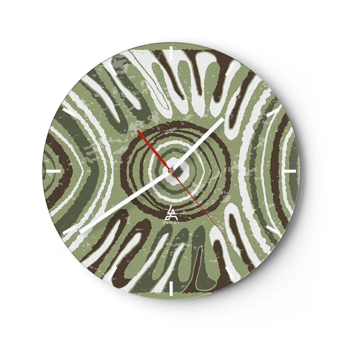 Reloj de pared - Reloj de vidrio - Composición simétrica verde y marrón con patrones concéntricos. - 30x30cm - Explosión de emociones - Decoración de pared moderna para salón, cocina y dormitorio ARTTOR