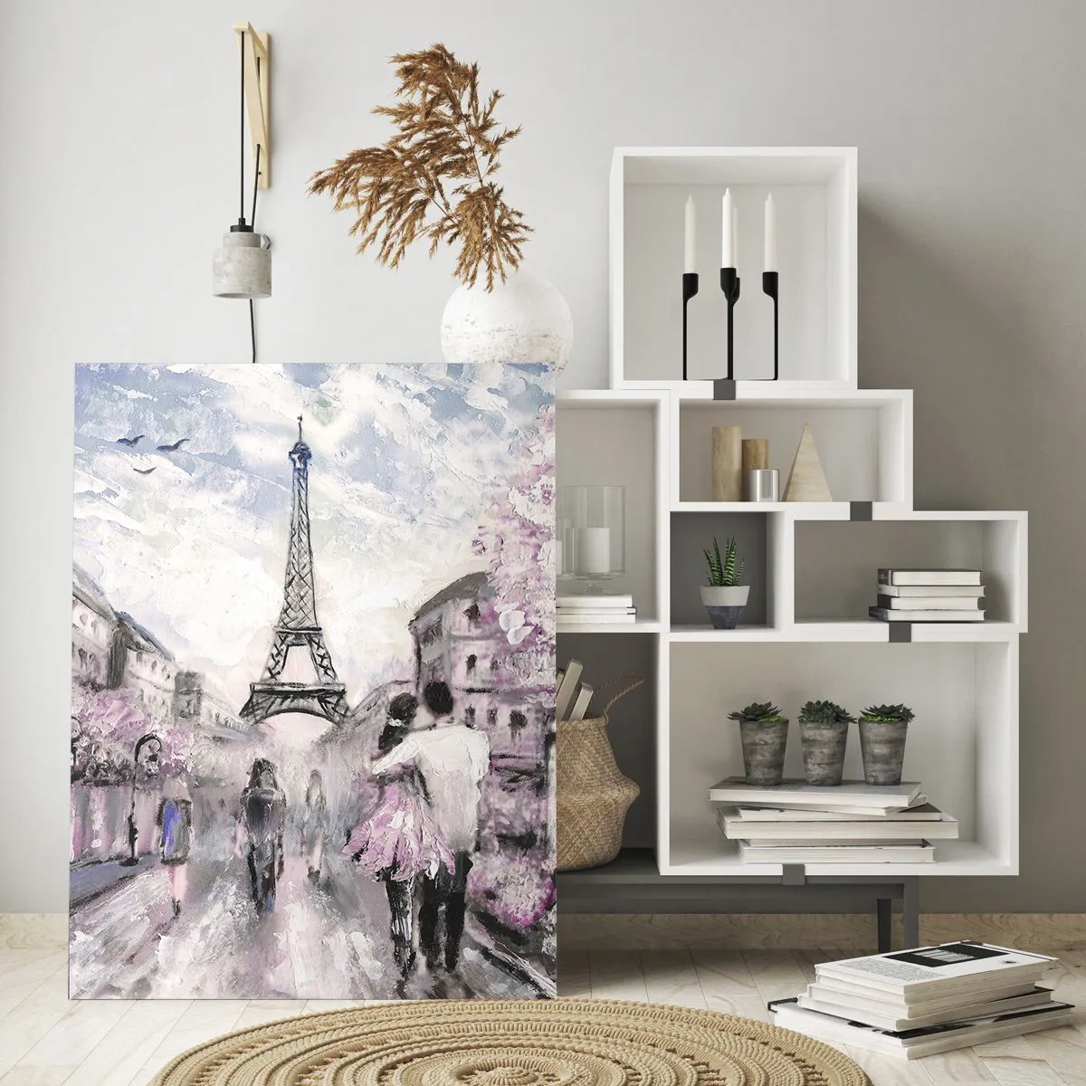 Cuadro sobre vidrio - Impresiones sobre Vidrio - Un paseo romántico por París junto a la Torre Eiffel - 70x100cm - La ciudad del amor - Decoración de pared moderna para salón y dormitorio ARTTOR