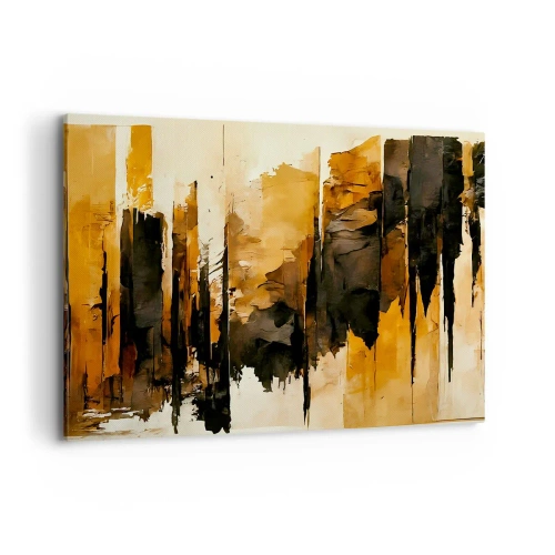 Cuadro sobre lienzo - Impresión de Imagen - Rayas abstractas doradas y negras en una composición artística - 120x80cm - Armonía de negro y oro - Decoración de pared moderna para salón y dormitorio ARTTOR
