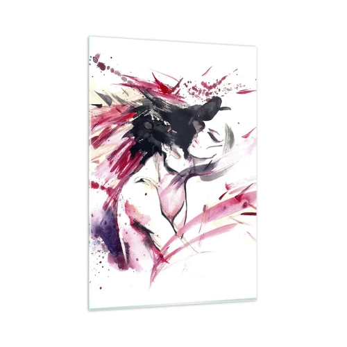 Cuadro sobre vidrio - Impresiones sobre Vidrio - Retrato abstracto de una mujer con acentos rojos dinámicos. - 80x120cm - La plenitud del amor - Decoración de pared moderna para salón y dormitorio ARTTOR