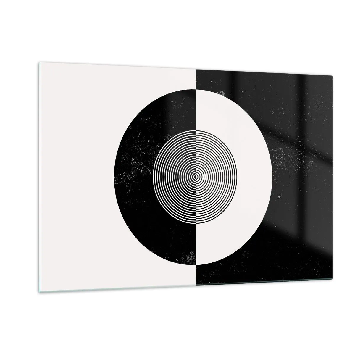 Cuadro sobre vidrio - Impresiones sobre Vidrio - Patrón geométrico de simetría en blanco y negro. - 120x80cm - Armonía en blanco y negro - Decoración de pared moderna para salón y dormitorio ARTTOR