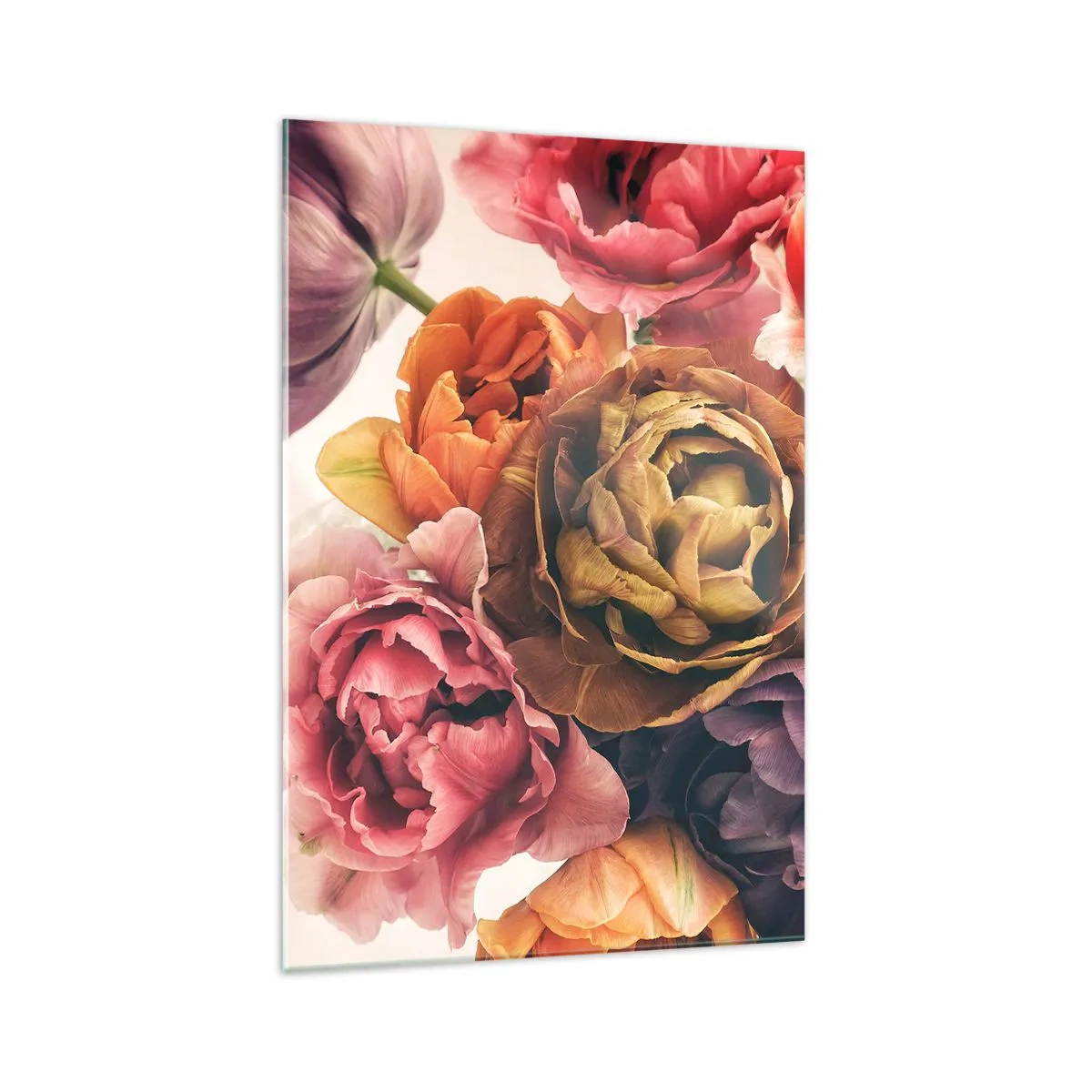 Cuadro sobre vidrio - Impresiones sobre Vidrio - Un ramo de varias flores en colores intensos. - 70x100cm - Celebración de la vida - Decoración de pared moderna para salón y dormitorio ARTTOR