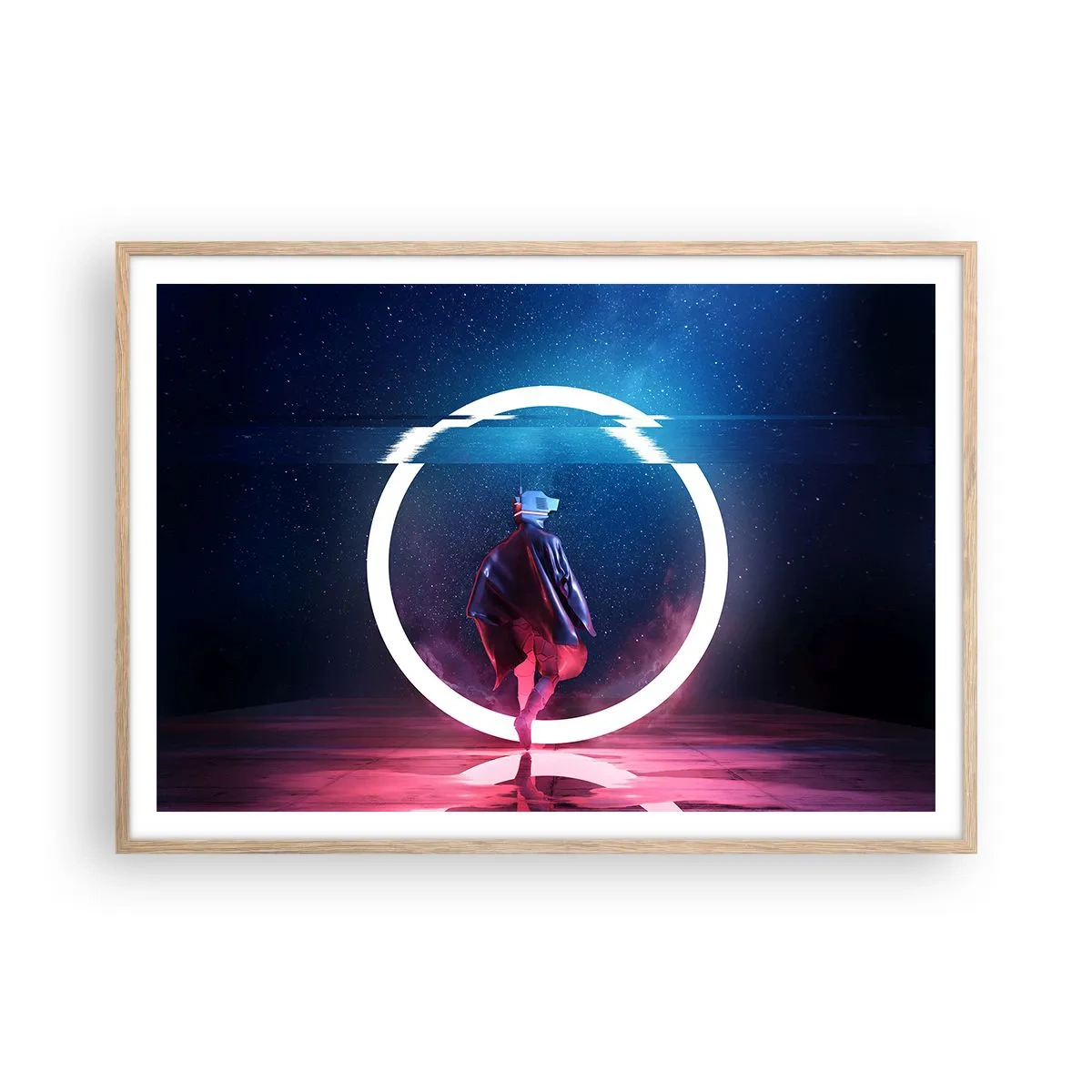 Póster en marco roble claro - Entre mundos - 100x70 cm