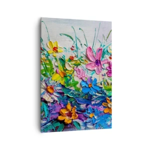 Cuadro sobre lienzo - Impresión de Imagen - Un colorido ramo de flores pintado con la técnica del empaste. - 70x100cm - La energía de las flores - Decoración de pared moderna para salón y dormitorio ARTTOR