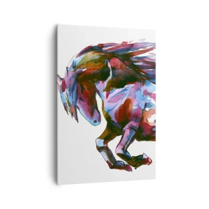 Cuadro sobre lienzo - Impresión de Imagen - Un caballo en colores abstractos dinámicos que simboliza la libertad. - 70x100cm - En éxtasis - Decoración de pared moderna para salón y dormitorio ARTTOR