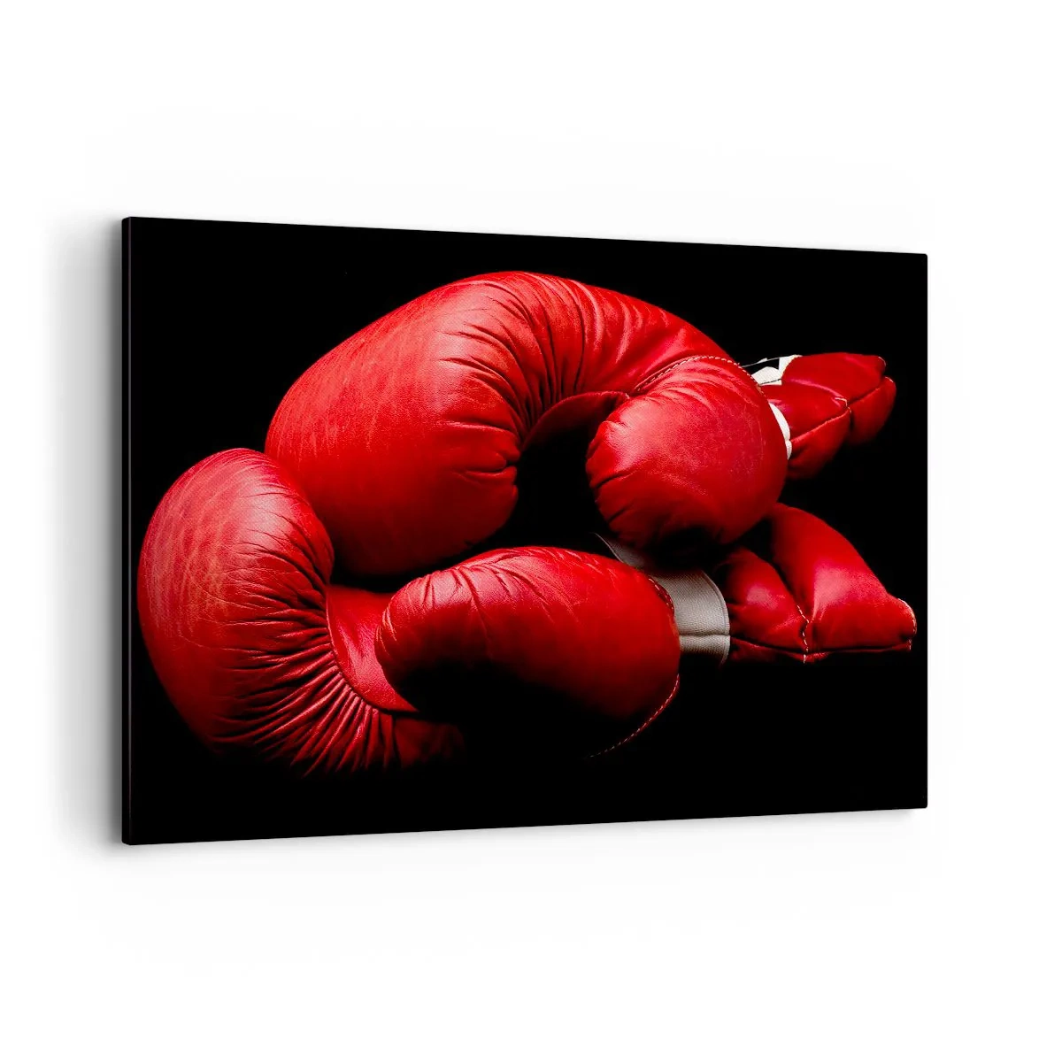 Cuadro sobre lienzo - Impresión de Imagen - Guantes de boxeo rojos sobre fondo negro - 120x80cm - La emoción del combate quedó atrás - Decoración de pared moderna para salón y dormitorio ARTTOR