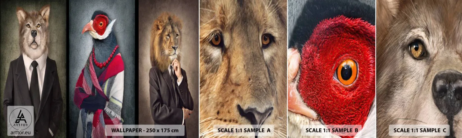 Muestra De Fotomural Standard Eco - ¿Qué estoy haciendo aquí? - Abstracción, Perro, Pájaro - 100x30 cm