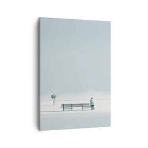 Cuadro sobre lienzo - Impresión de Imagen - Una persona sentada en un banco en un paisaje minimalista. - 50x70cm - Sí, estoy esperando - Decoración de pared moderna para salón y dormitorio ARTTOR