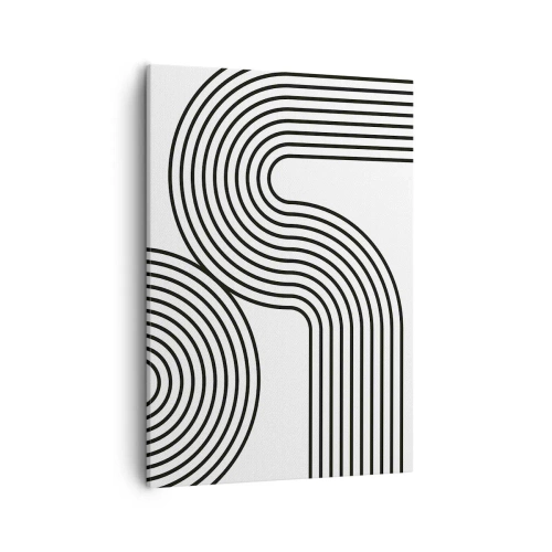 Cuadro sobre lienzo - Impresión de Imagen - Una pintura abstracta con líneas negras que crean patrones geométricos sobre un fondo blanco. - 50x70cm - En una curva - Decoración de pared moderna para salón y dormitorio ARTTOR