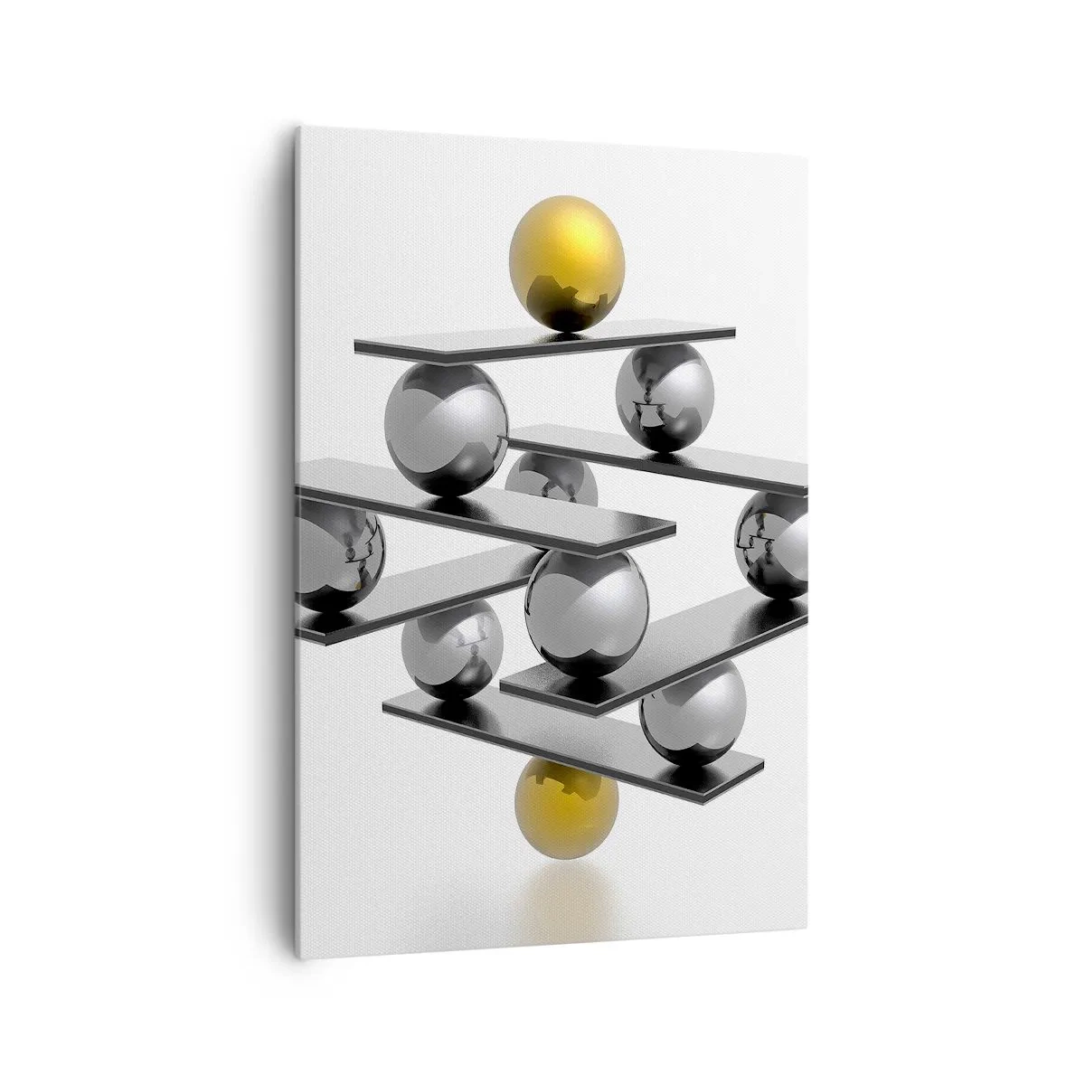Cuadro sobre lienzo - Impresión de Imagen - Composición geométrica con bolas de metal y acento dorado. - 70x100cm - Balance de oro y plata - Decoración de pared moderna para salón y dormitorio ARTTOR