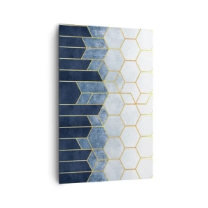 Cuadro sobre lienzo - Impresión de Imagen - Patrón geométrico en tonos dorados y azul marino. - 80x120cm - Composición rítmica visual - Decoración de pared moderna para salón y dormitorio ARTTOR