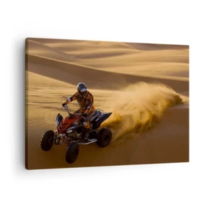 Cuadro sobre lienzo - Impresión de Imagen - Un motociclista en un quad acelerando por las dunas de arena del desierto. - 70x50cm - Sobre las olas de la arena - Decoración de pared moderna para salón y dormitorio ARTTOR
