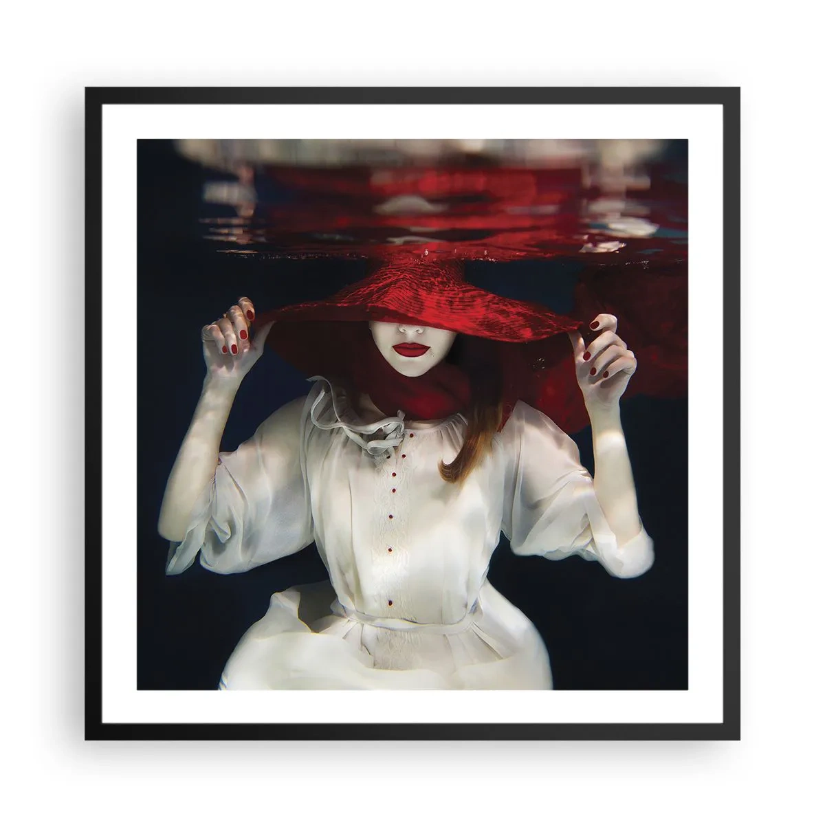Póster en marco negro - Blanco y rojo - 60x60 cm
