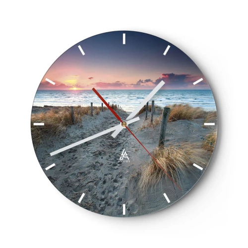 Reloj de pared - Reloj de vidrio - Entrada a la playa al atardecer con vista al mar. - 30x30cm - Se derramó un arco iris de luminosidad.... - Decoración de pared moderna para salón, cocina y dormitorio ARTTOR