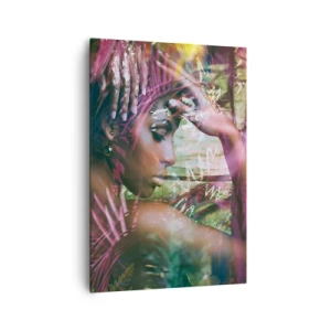 Cuadro sobre lienzo - Impresión de Imagen - Retrato de una mujer rodeada de vegetación exótica. - 70x100cm - La madre naturaleza en la selva - Decoración de pared moderna para salón y dormitorio ARTTOR