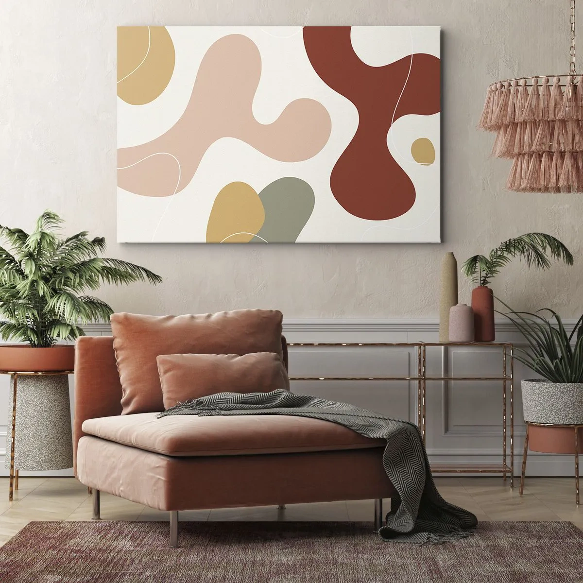 Cuadro sobre lienzo - Impresión de Imagen - Una composición abstracta en tonos pastel con formas dinámicas. - 70x50cm - La esencia de la pintura - Decoración de pared moderna para salón y dormitorio ARTTOR