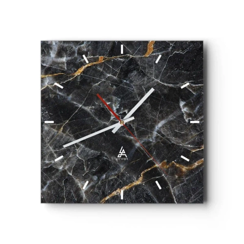 Reloj de pared - Reloj de vidrio - Detalles negros y dorados de la superficie de mármol. - 30x30cm - La vida interior de la piedra - Decoración de pared moderna para salón y dormitorio ARTTOR