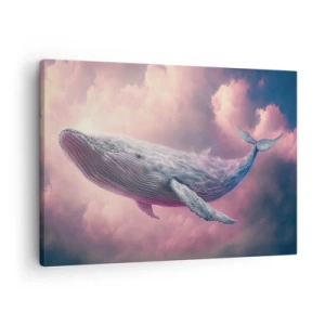 Cuadro sobre lienzo - Impresión de Imagen - Una ballena flotando en las nubes al atardecer. - 70x50cm - La reina de los mares asciende - Decoración de pared moderna para salón y dormitorio ARTTOR