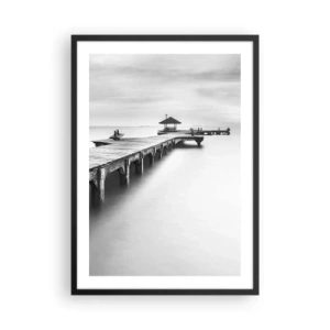 Póster en marco negro - Un muelle blanco y negro sobre un mar en calma. - 50x70cm - Lejos - Decoración de pared moderna para salón y dormitorio ARTTOR