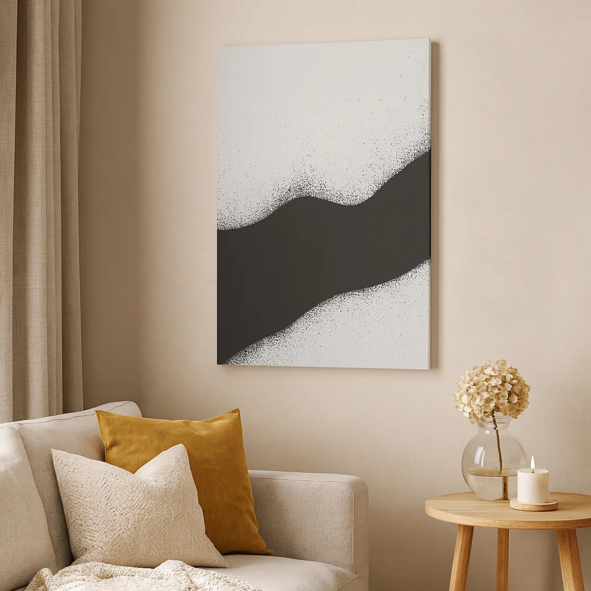 Cuadro sobre lienzo - Impresión de Imagen - Patrón abstracto en blanco y negro con puntos delicados sobre lienzo - 50x70cm - Equilibrio suave - Decoración de pared moderna para salón y dormitorio ARTTOR