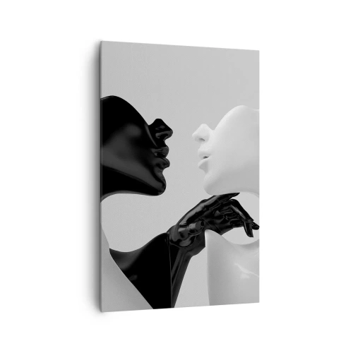 Cuadro sobre lienzo - Impresión de Imagen - Siluetas en blanco y negro en primer plano dinámico - 80x120cm - Atracción - deseo - Decoración de pared moderna para salón y dormitorio ARTTOR